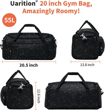 Uarition Gym Bag for Men - 50L Black Durable Large Duffle Bag for Travel, Workout, Fitness & Sport