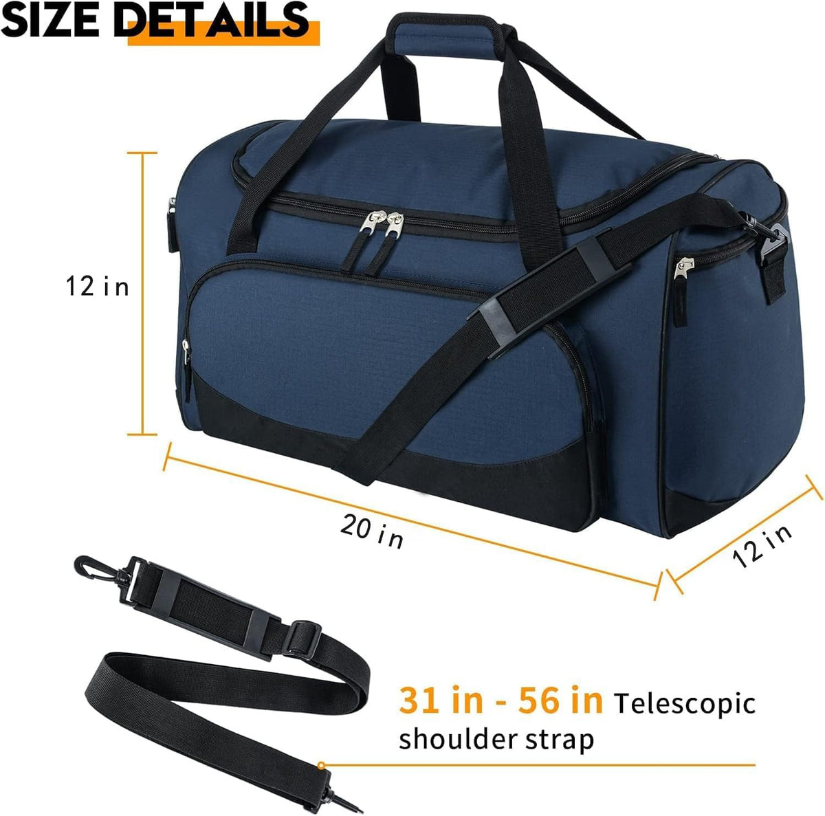 Uarition Gym Bag for Men - 50L Black Durable Large Duffle Bag for Travel, Workout, Fitness & Sport