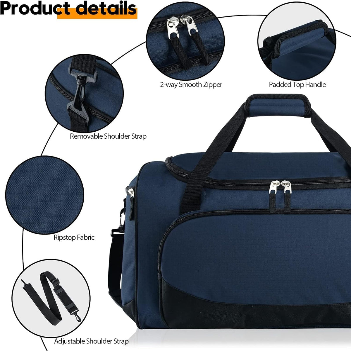 Uarition Gym Bag for Men - 50L Black Durable Large Duffle Bag for Travel, Workout, Fitness & Sport