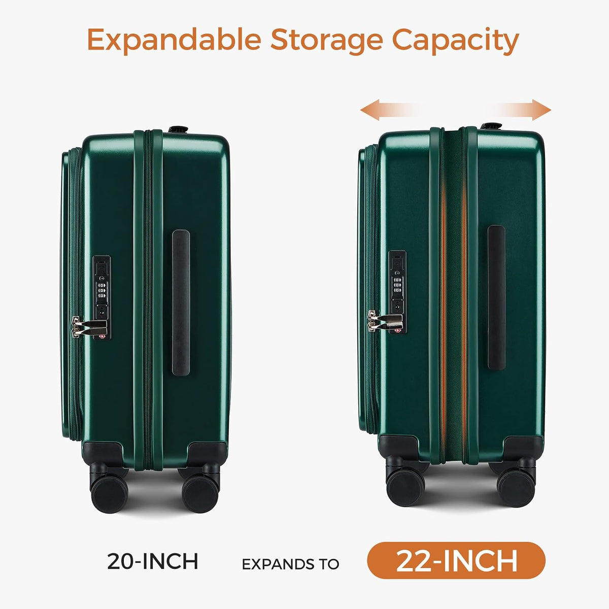 Carry On Luggage Top Opening with Cup Holder & Phone Holder, Expandable PC Hard Shell Suitcase with USB Charging Port, Side Hook, 360° Spinner Wheels, TSA Lock & YKK Zippers