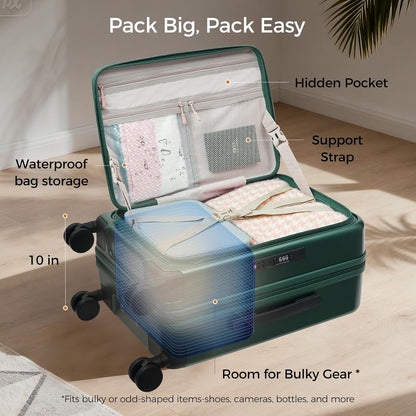Carry On Luggage Top Opening with Cup Holder & Phone Holder, Expandable PC Hard Shell Suitcase with USB Charging Port, Side Hook, 360° Spinner Wheels, TSA Lock & YKK Zippers