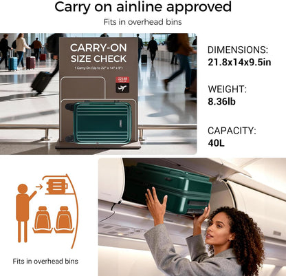 Carry On Luggage Top Opening with Cup Holder & Phone Holder, Expandable PC Hard Shell Suitcase with USB Charging Port, Side Hook, 360° Spinner Wheels, TSA Lock & YKK Zippers