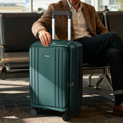 Carry On Luggage Top Opening with Cup Holder & Phone Holder, Expandable PC Hard Shell Suitcase with USB Charging Port, Side Hook, 360° Spinner Wheels, TSA Lock & YKK Zippers