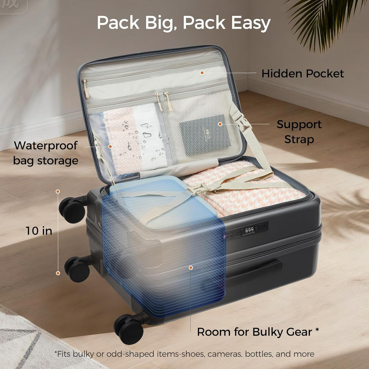 Carry On Luggage Top Opening with Cup Holder & Phone Holder, Expandable PC Hard Shell Suitcase with USB Charging Port, Side Hook, 360° Spinner Wheels, TSA Lock & YKK Zippers