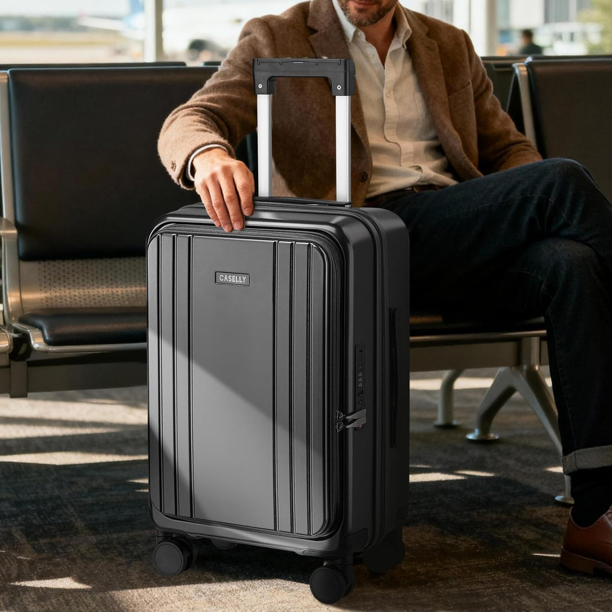 Carry On Luggage Top Opening with Cup Holder & Phone Holder, Expandable PC Hard Shell Suitcase with USB Charging Port, Side Hook, 360° Spinner Wheels, TSA Lock & YKK Zippers