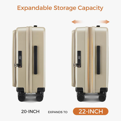 Carry On Luggage Top Opening with Cup Holder & Phone Holder, Expandable PC Hard Shell Suitcase with USB Charging Port, Side Hook, 360° Spinner Wheels, TSA Lock & YKK Zippers