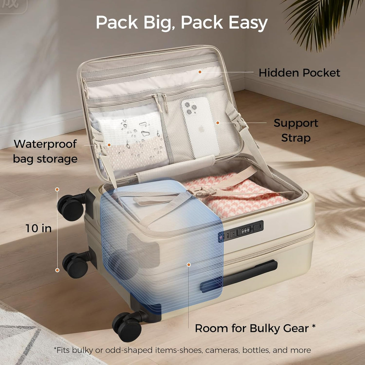 Carry On Luggage Top Opening with Cup Holder & Phone Holder, Expandable PC Hard Shell Suitcase with USB Charging Port, Side Hook, 360° Spinner Wheels, TSA Lock & YKK Zippers