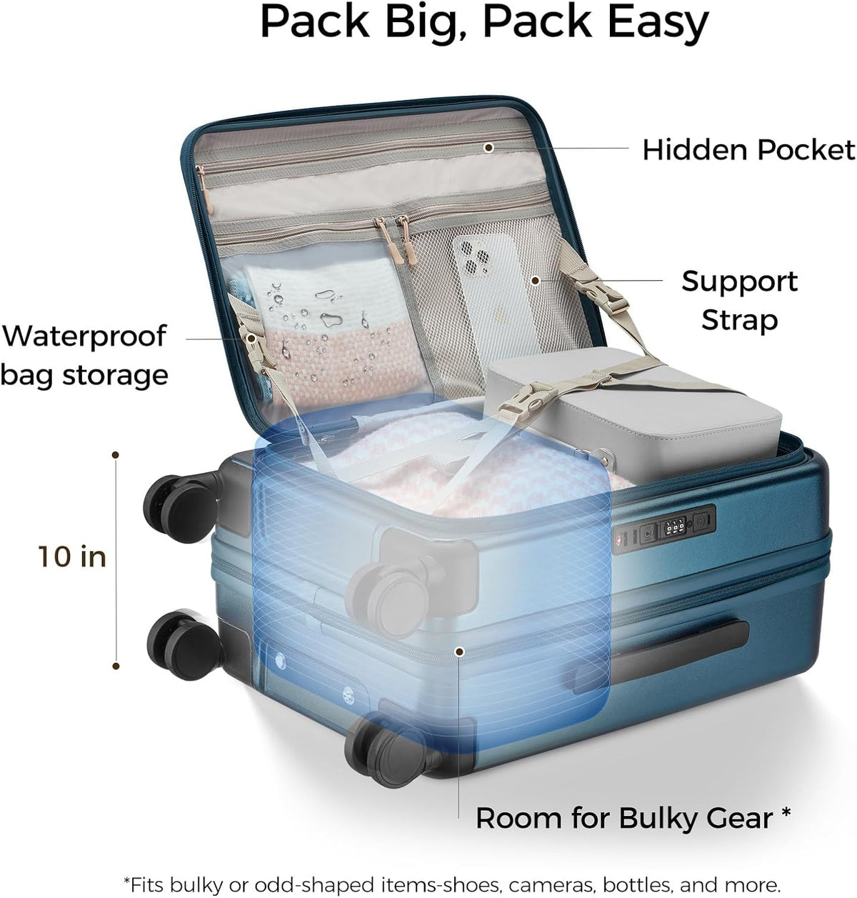 Carry On Luggage Top Opening with Cup Holder & Phone Holder, Expandable PC Hard Shell Suitcase with USB Charging Port, Side Hook, 360° Spinner Wheels, TSA Lock & YKK Zippers