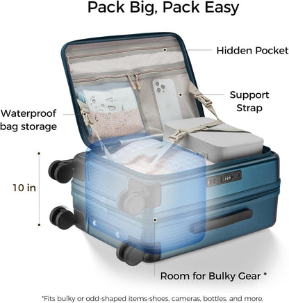 Carry On Luggage Top Opening with Cup Holder & Phone Holder, Expandable PC Hard Shell Suitcase with USB Charging Port, Side Hook, 360° Spinner Wheels, TSA Lock & YKK Zippers