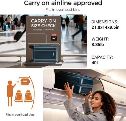 Carry On Luggage Top Opening with Cup Holder & Phone Holder, Expandable PC Hard Shell Suitcase with USB Charging Port, Side Hook, 360° Spinner Wheels, TSA Lock & YKK Zippers