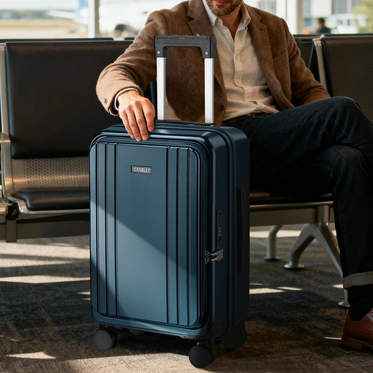 Carry On Luggage Top Opening with Cup Holder & Phone Holder, Expandable PC Hard Shell Suitcase with USB Charging Port, Side Hook, 360° Spinner Wheels, TSA Lock & YKK Zippers