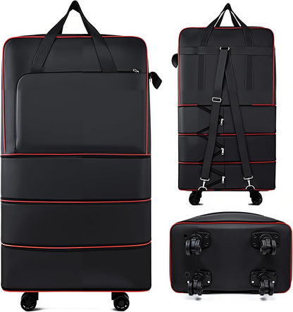 Foldable Duffel Bag,Large Expandable Rolling Travel Duffle Bag with Wheels Waterproof Collapsible Luggage Carry on Duffel Bag with Wheels and Handle, Black