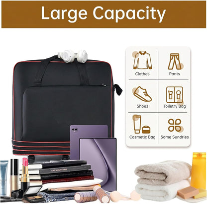 Foldable Duffel Bag,Large Expandable Rolling Travel Duffle Bag with Wheels Waterproof Collapsible Luggage Carry on Duffel Bag with Wheels and Handle, Black