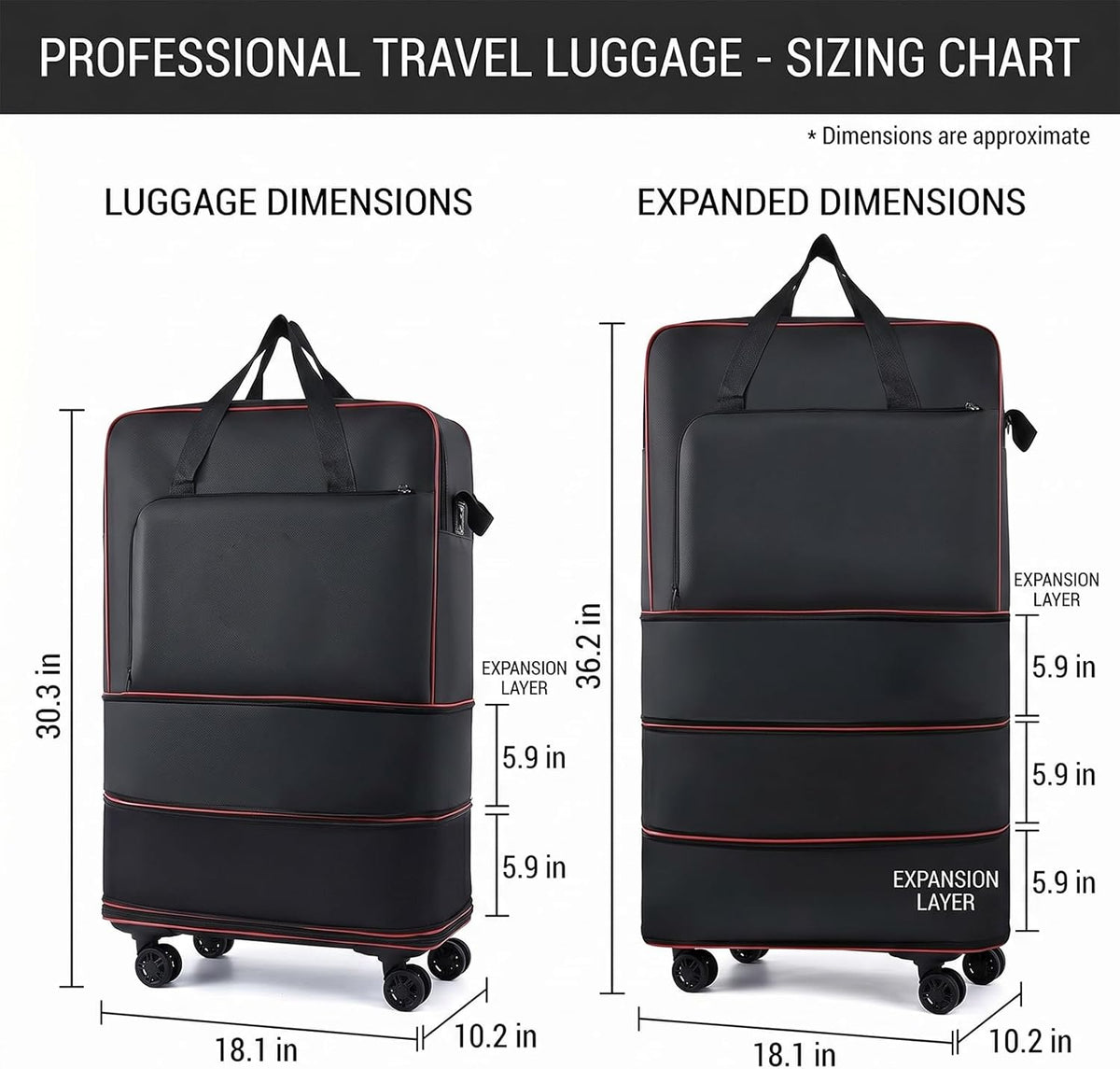Foldable Duffel Bag,Large Expandable Rolling Travel Duffle Bag with Wheels Waterproof Collapsible Luggage Carry on Duffel Bag with Wheels and Handle, Black