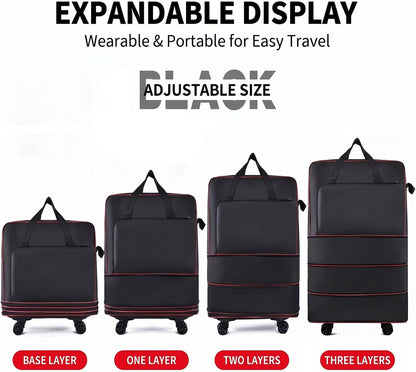 Foldable Duffel Bag,Large Expandable Rolling Travel Duffle Bag with Wheels Waterproof Collapsible Luggage Carry on Duffel Bag with Wheels and Handle, Black