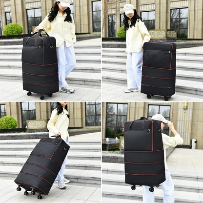 Foldable Duffel Bag,Large Expandable Rolling Travel Duffle Bag with Wheels Waterproof Collapsible Luggage Carry on Duffel Bag with Wheels and Handle, Black