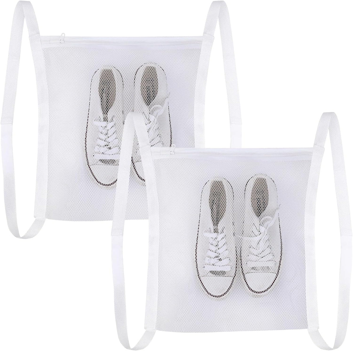 2 Pack Sneaker Dryer Bags for Shoes with Adjustable Straps, Mesh Shoe Laundry Bags for Dryer, Reusable Shoe Drying Holder Protects Dryer & Reduces Noise, 15.5 Inch x 15.5 Inch