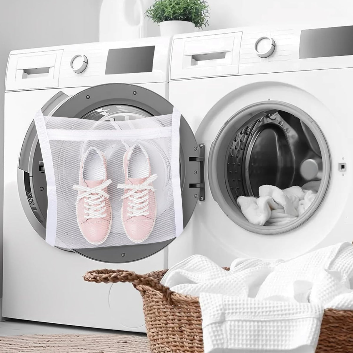 2 Pack Sneaker Dryer Bags for Shoes with Adjustable Straps, Mesh Shoe Laundry Bags for Dryer, Reusable Shoe Drying Holder Protects Dryer & Reduces Noise, 15.5 Inch x 15.5 Inch