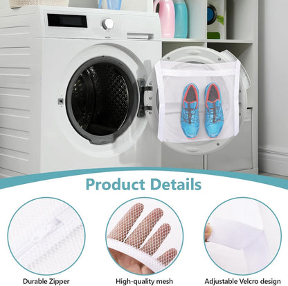 2 Pack Sneaker Dryer Bags for Shoes with Adjustable Straps, Mesh Shoe Laundry Bags for Dryer, Reusable Shoe Drying Holder Protects Dryer & Reduces Noise, 15.5 Inch x 15.5 Inch