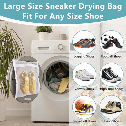 2 Pack Sneaker Dryer Bags for Shoes with Adjustable Straps, Mesh Shoe Laundry Bags for Dryer, Reusable Shoe Drying Holder Protects Dryer & Reduces Noise, 15.5 Inch x 15.5 Inch