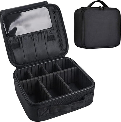 Travel Makeup Case, PU Leather Portable Organizer Makeup Train Case Makeup Bag Cosmetic Case with Adjustable Dividers for Cosmetics Makeup Brushes Women (Pink)