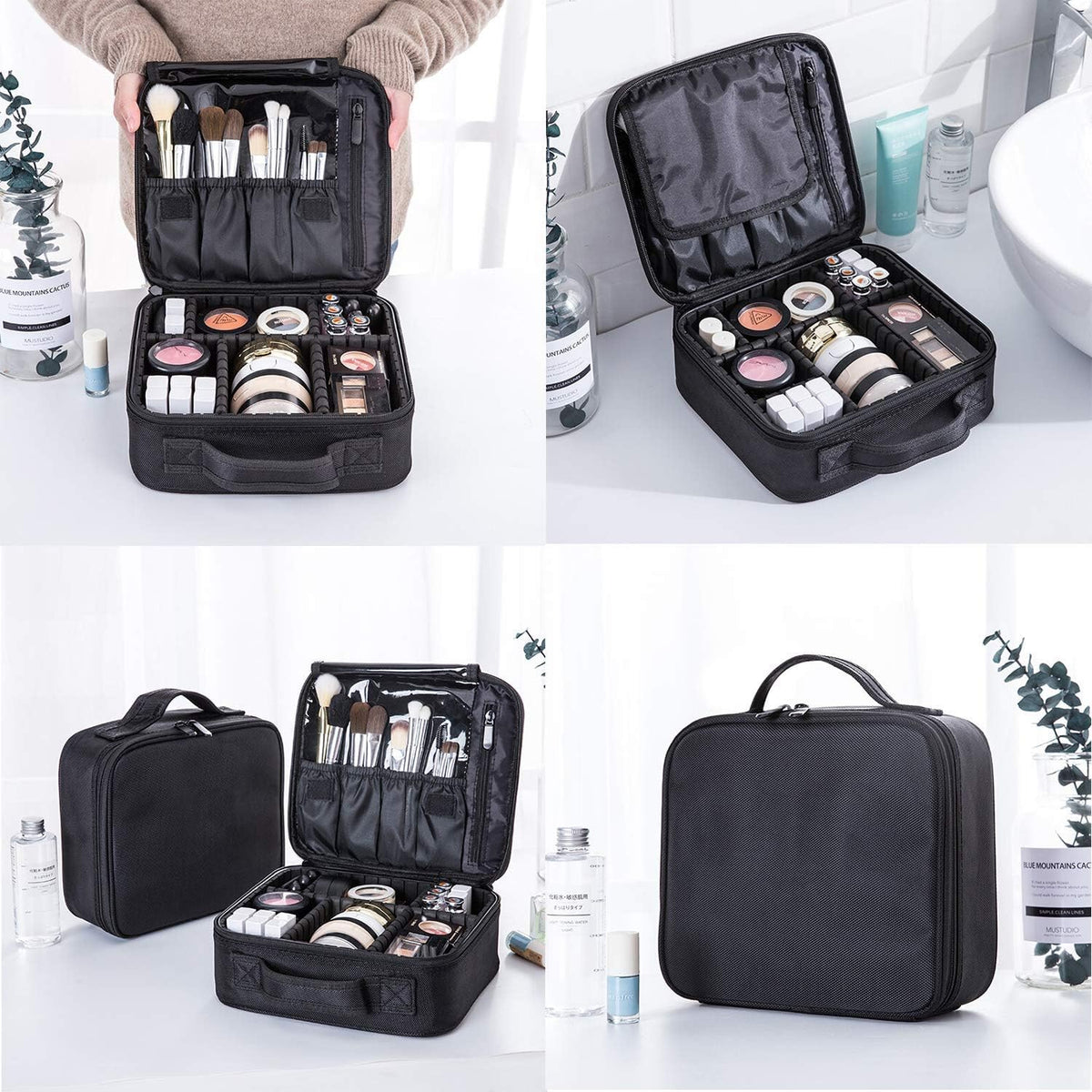 Travel Makeup Case, PU Leather Portable Organizer Makeup Train Case Makeup Bag Cosmetic Case with Adjustable Dividers for Cosmetics Makeup Brushes Women (Pink)