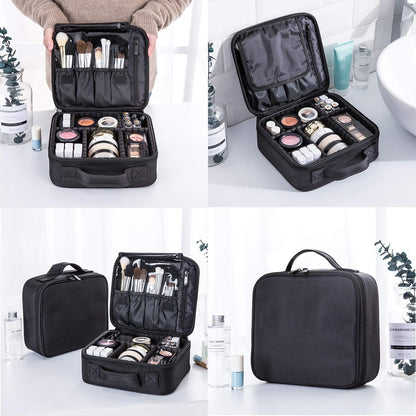 Travel Makeup Case, PU Leather Portable Organizer Makeup Train Case Makeup Bag Cosmetic Case with Adjustable Dividers for Cosmetics Makeup Brushes Women (Pink)