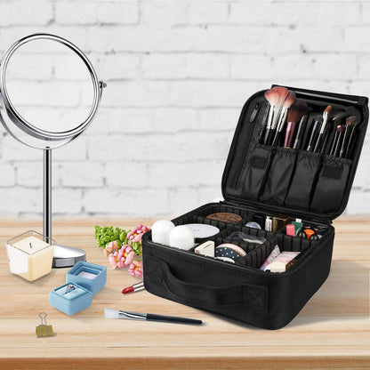 Travel Makeup Case, PU Leather Portable Organizer Makeup Train Case Makeup Bag Cosmetic Case with Adjustable Dividers for Cosmetics Makeup Brushes Women (Pink)