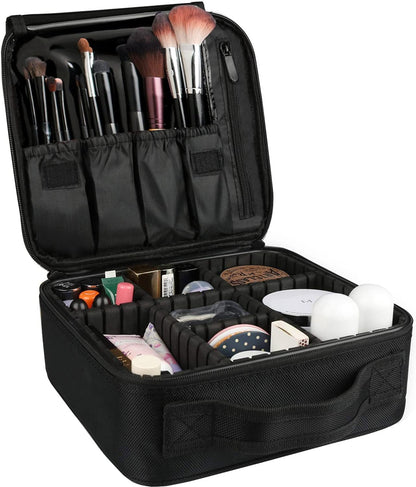 Travel Makeup Case, PU Leather Portable Organizer Makeup Train Case Makeup Bag Cosmetic Case with Adjustable Dividers for Cosmetics Makeup Brushes Women (Pink)