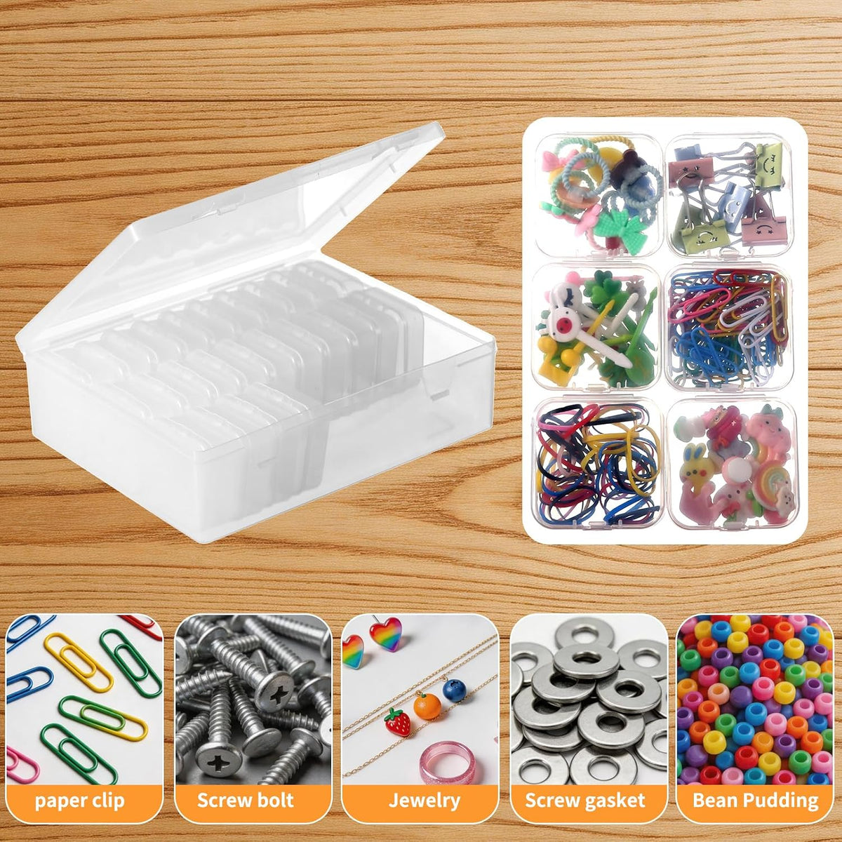 Small Clear Plastic Bead Organizer Box with Hinged Lids & Labels, Mini Craft Storage Containers for Jewelry Making, Bracelets, Clay Beads, Screws, Nails & Tiny Small Parts (Clear - 30Pcs)