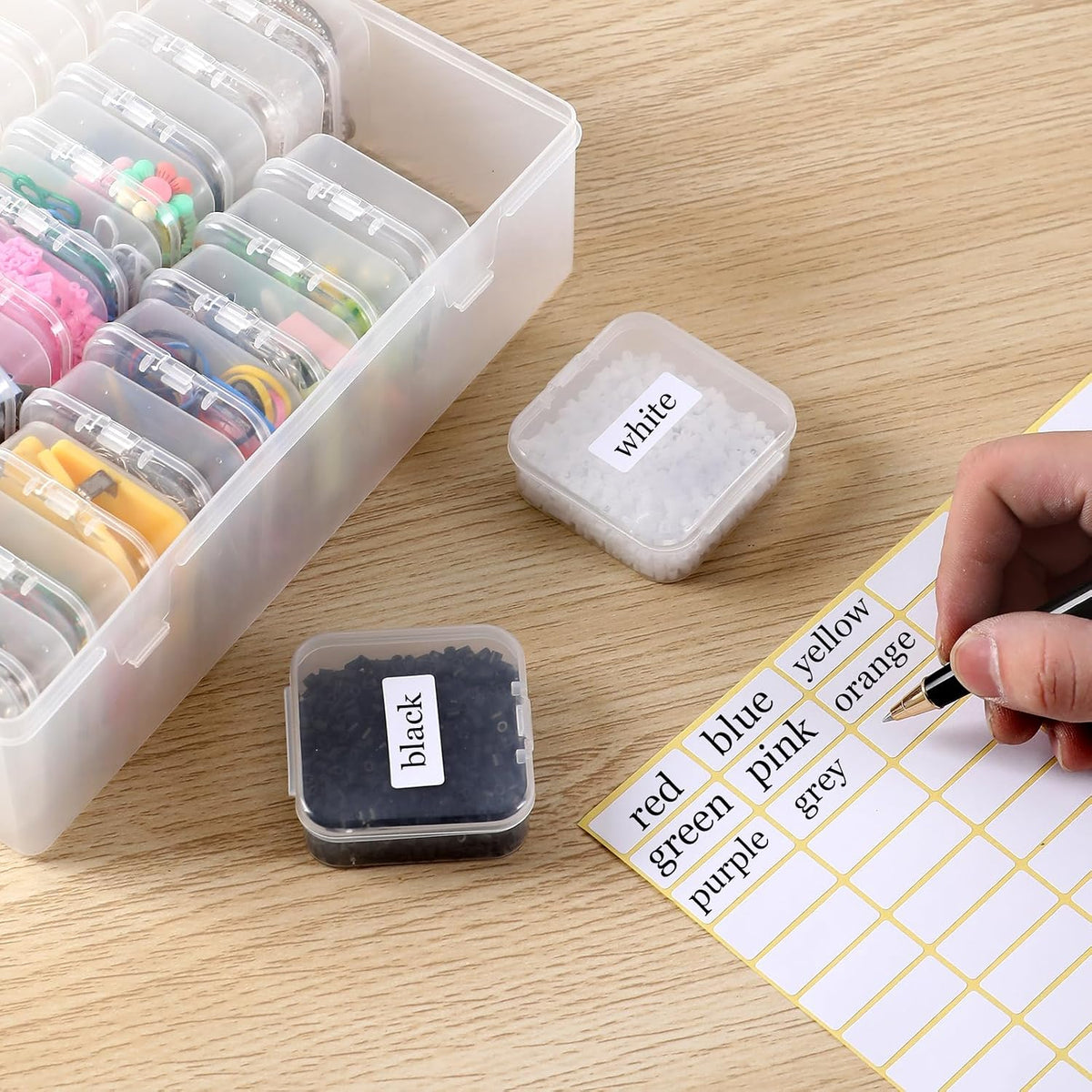 Small Clear Plastic Bead Organizer Box with Hinged Lids & Labels, Mini Craft Storage Containers for Jewelry Making, Bracelets, Clay Beads, Screws, Nails & Tiny Small Parts (Clear - 30Pcs)