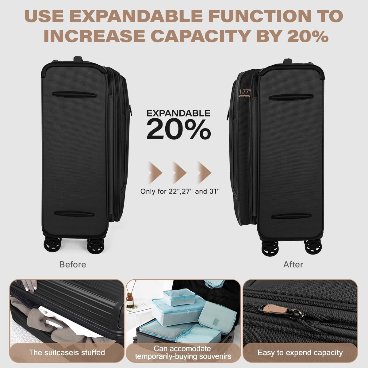 Luggage 20 inch Carry on-Softside Luggage w/TSA LOCK-Travel Luggage for Men Women,20''-COLOR-7