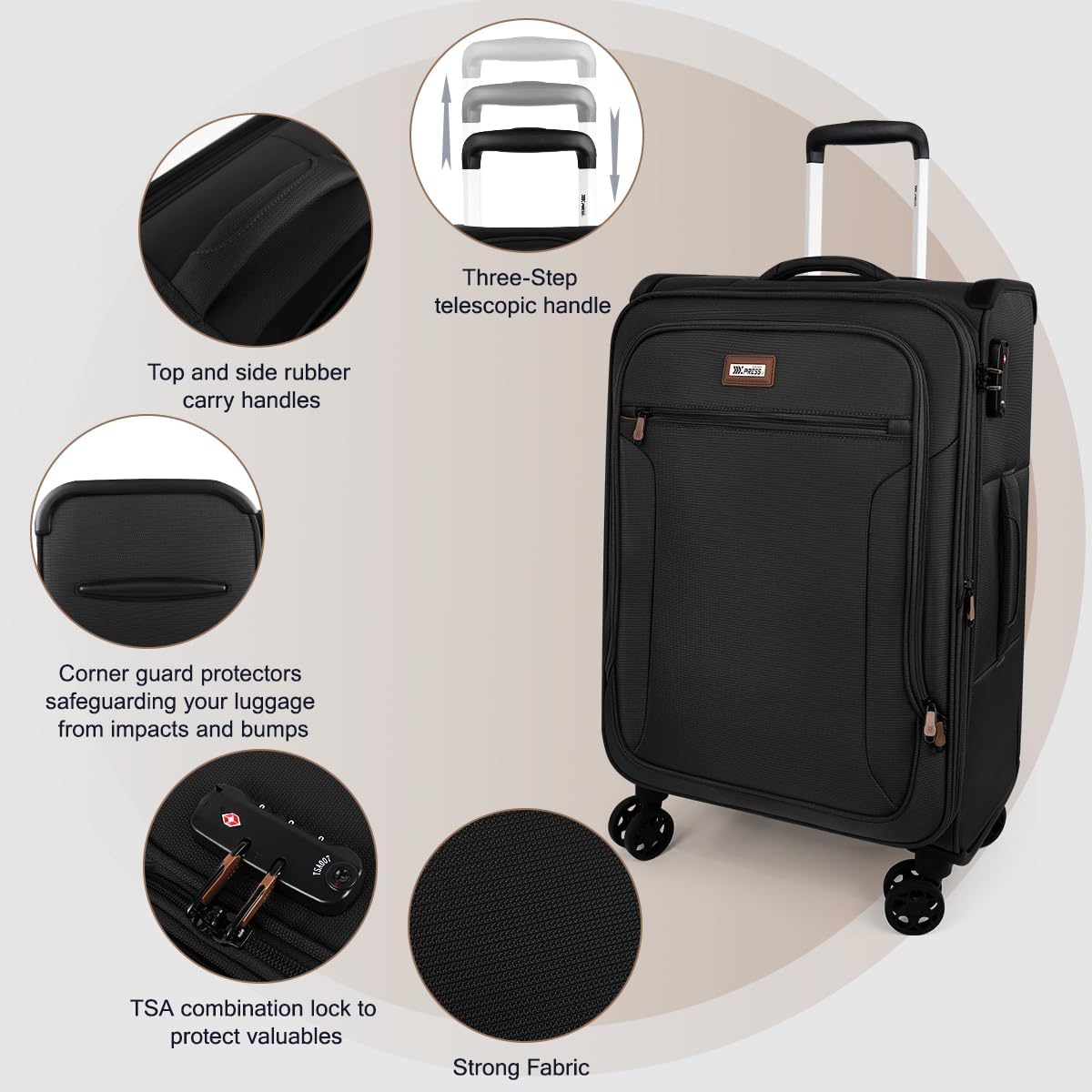 Luggage 20 inch Carry on-Softside Luggage w/TSA LOCK-Travel Luggage for Men Women,20''-COLOR-7