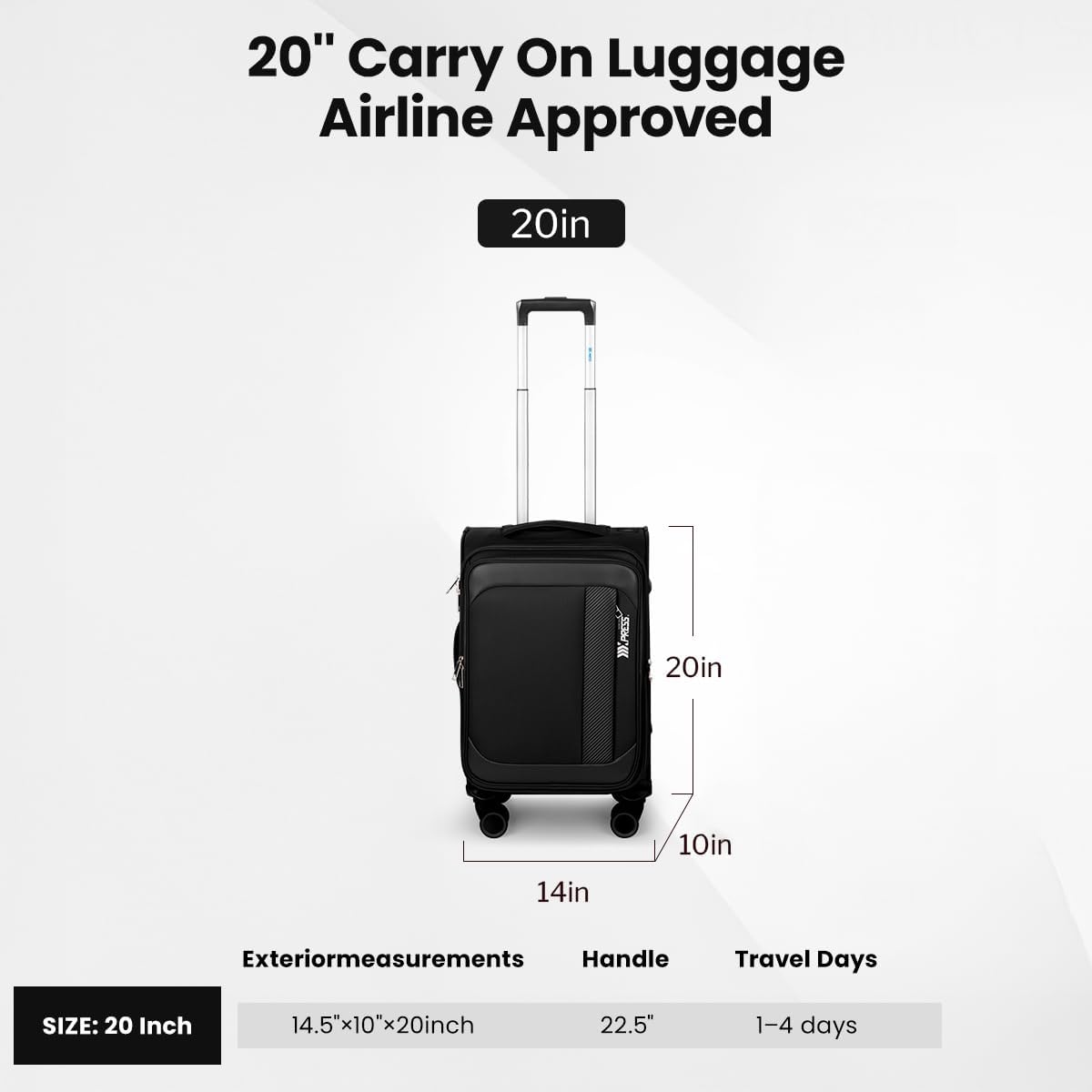 Luggage 20 inch Carry on-Softside Luggage w/TSA LOCK-Travel Luggage for Men Women,20''-COLOR-7