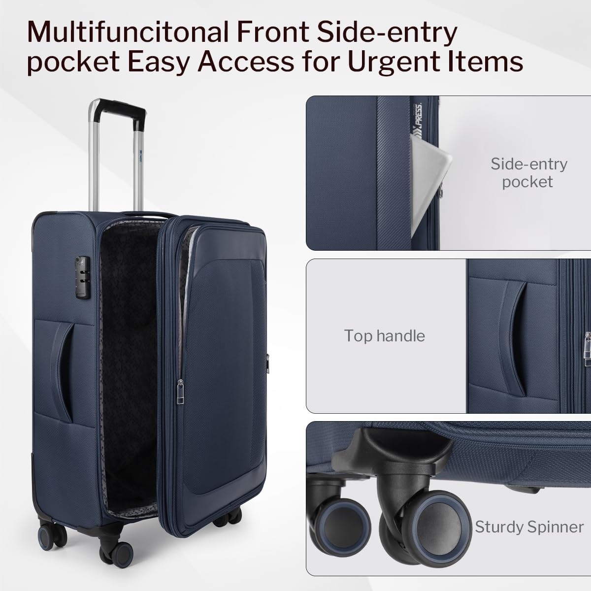 Luggage 20 inch Carry on-Softside Luggage w/TSA LOCK-Travel Luggage for Men Women,20''-COLOR-7