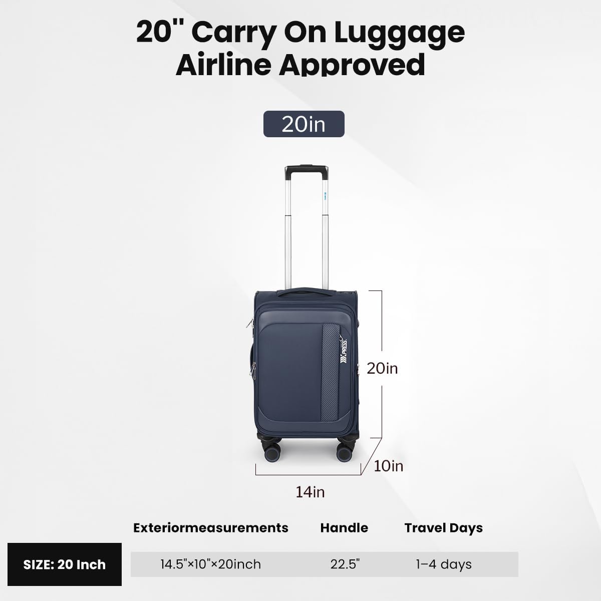 Luggage 20 inch Carry on-Softside Luggage w/TSA LOCK-Travel Luggage for Men Women,20''-COLOR-7