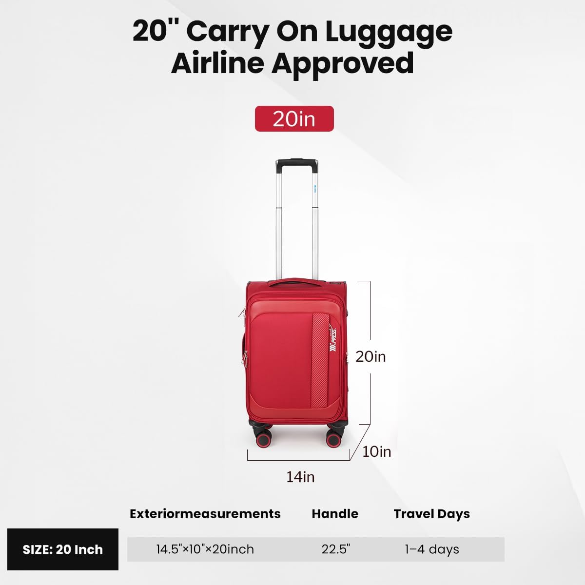 Luggage 20 inch Carry on-Softside Luggage w/TSA LOCK-Travel Luggage for Men Women,20''-COLOR-7