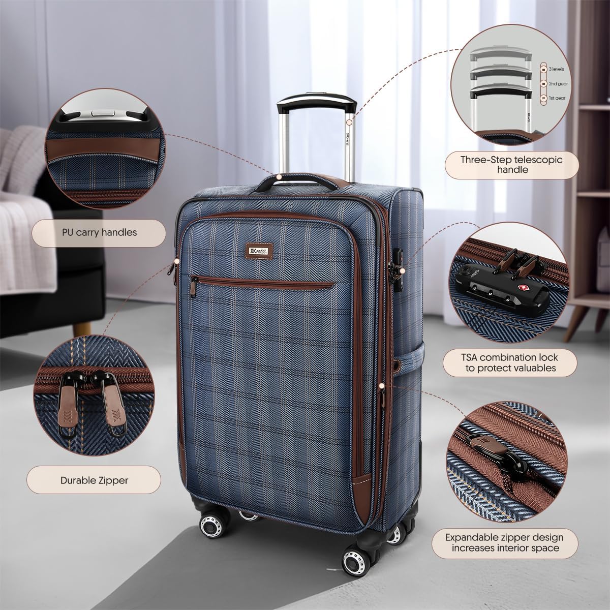 Luggage 20 inch Carry on-Softside Luggage w/TSA LOCK-Travel Luggage for Men Women,20''-COLOR-7