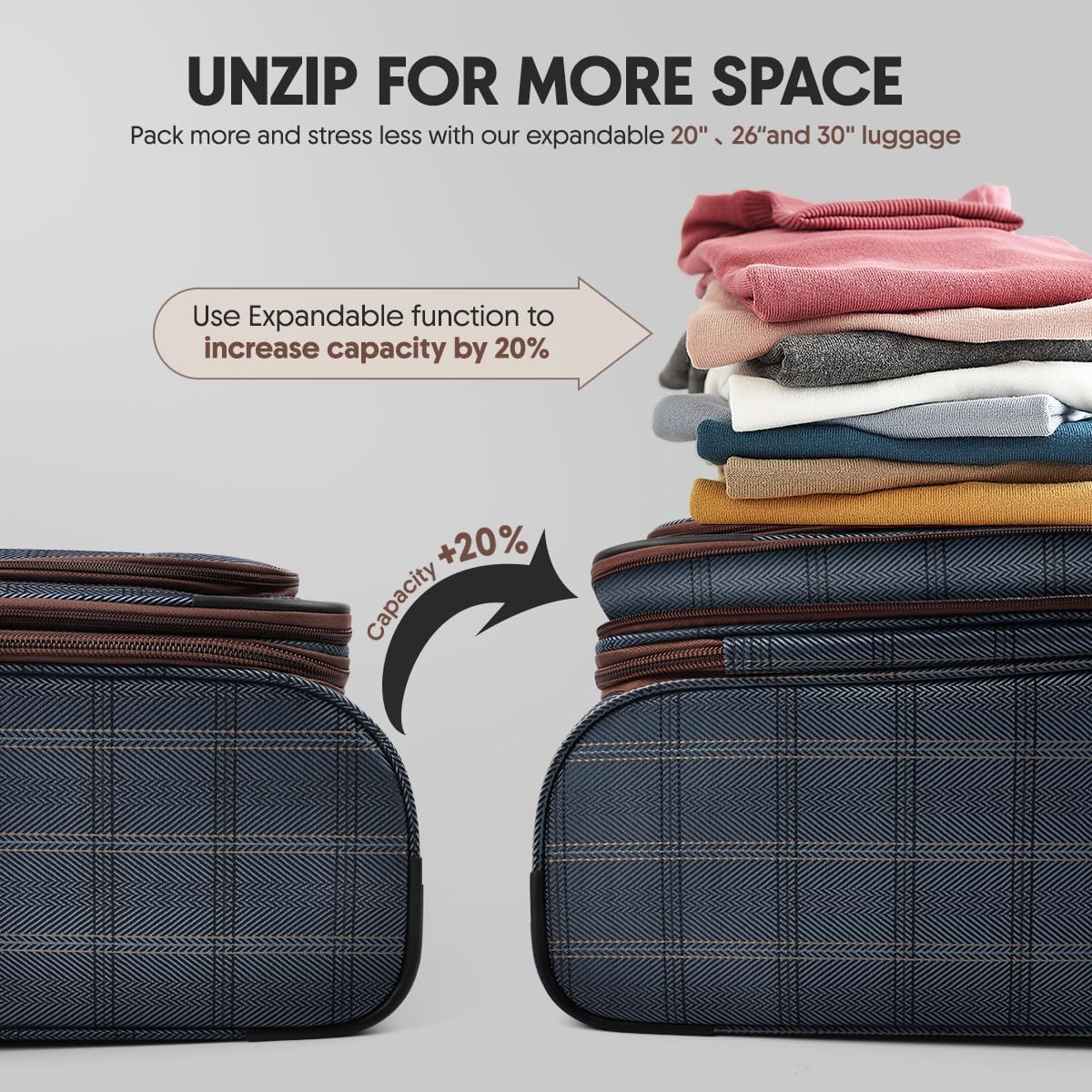Luggage 20 inch Carry on-Softside Luggage w/TSA LOCK-Travel Luggage for Men Women,20''-COLOR-7