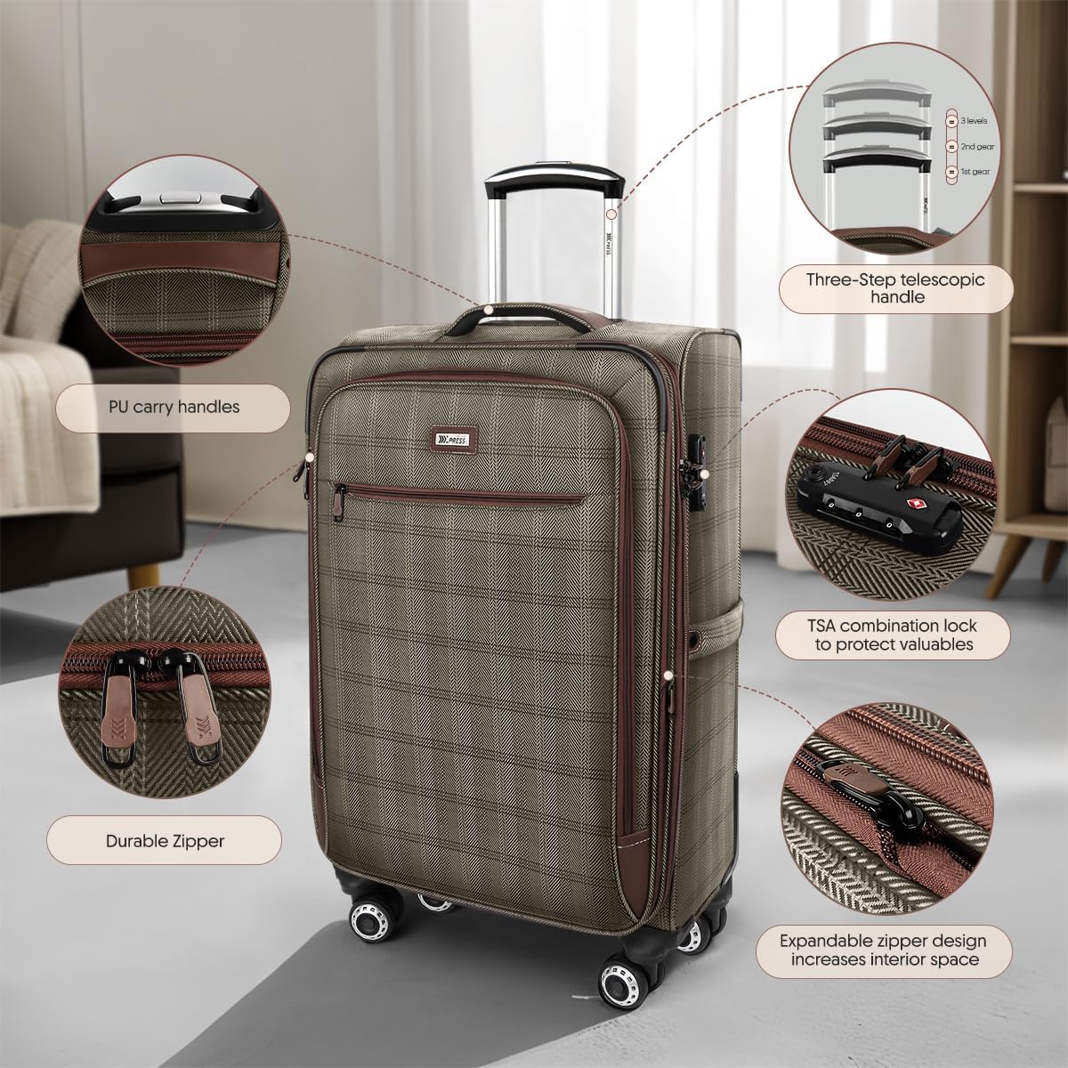 Luggage 20 inch Carry on-Softside Luggage w/TSA LOCK-Travel Luggage for Men Women,20''-COLOR-7