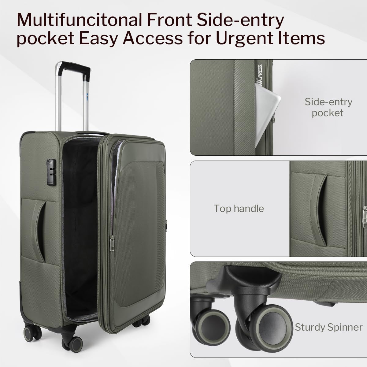 Luggage 20 inch Carry on-Softside Luggage w/TSA LOCK-Travel Luggage for Men Women,20''-COLOR-7