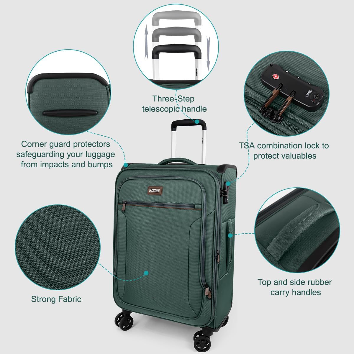 Luggage 20 inch Carry on-Softside Luggage w/TSA LOCK-Travel Luggage for Men Women,20''-COLOR-7
