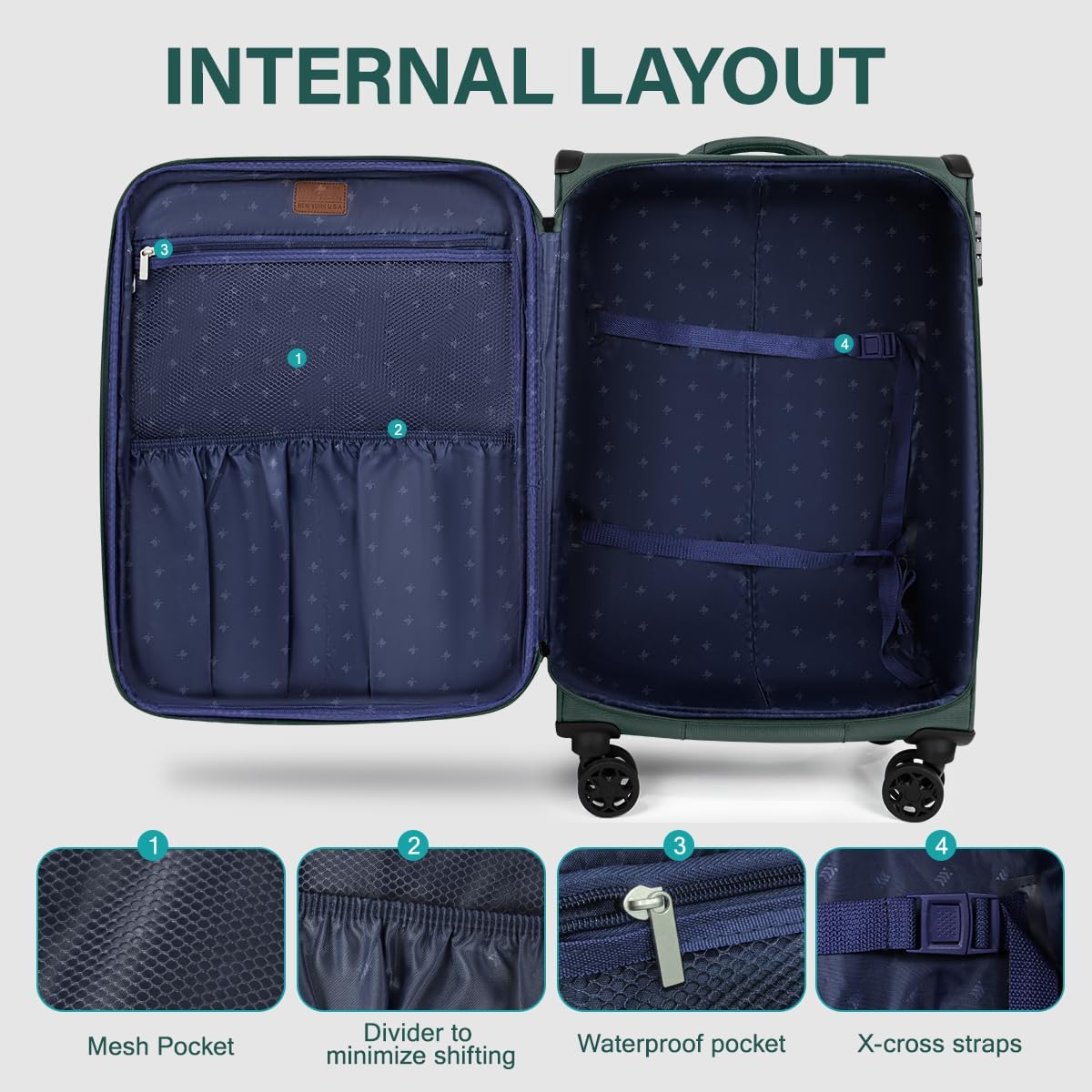 Luggage 20 inch Carry on-Softside Luggage w/TSA LOCK-Travel Luggage for Men Women,20''-COLOR-7