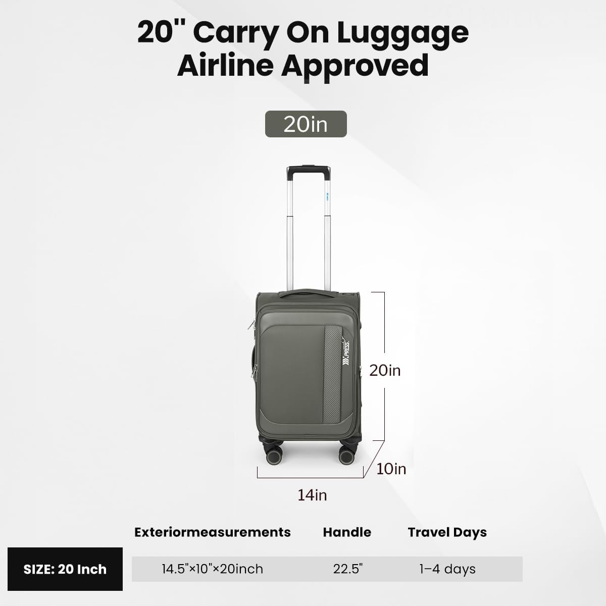 Luggage 20 inch Carry on-Softside Luggage w/TSA LOCK-Travel Luggage for Men Women,20''-COLOR-7