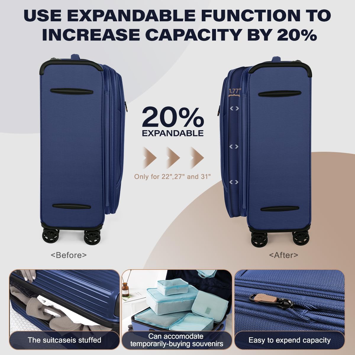 Luggage 20 inch Carry on-Softside Luggage w/TSA LOCK-Travel Luggage for Men Women,20''-COLOR-7