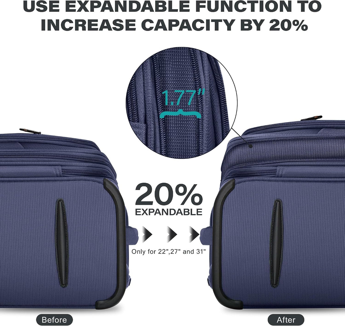 Luggage 20 inch Carry on-Softside Luggage w/TSA LOCK-Travel Luggage for Men Women,20''-COLOR-7