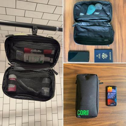 Compact Toiletry Travel Bag Hanging, Premium Mens and Women Dopp Kit for Travel | Waterproof with 4 Separate Compartments and Waterproof Zippers (Dark Green)