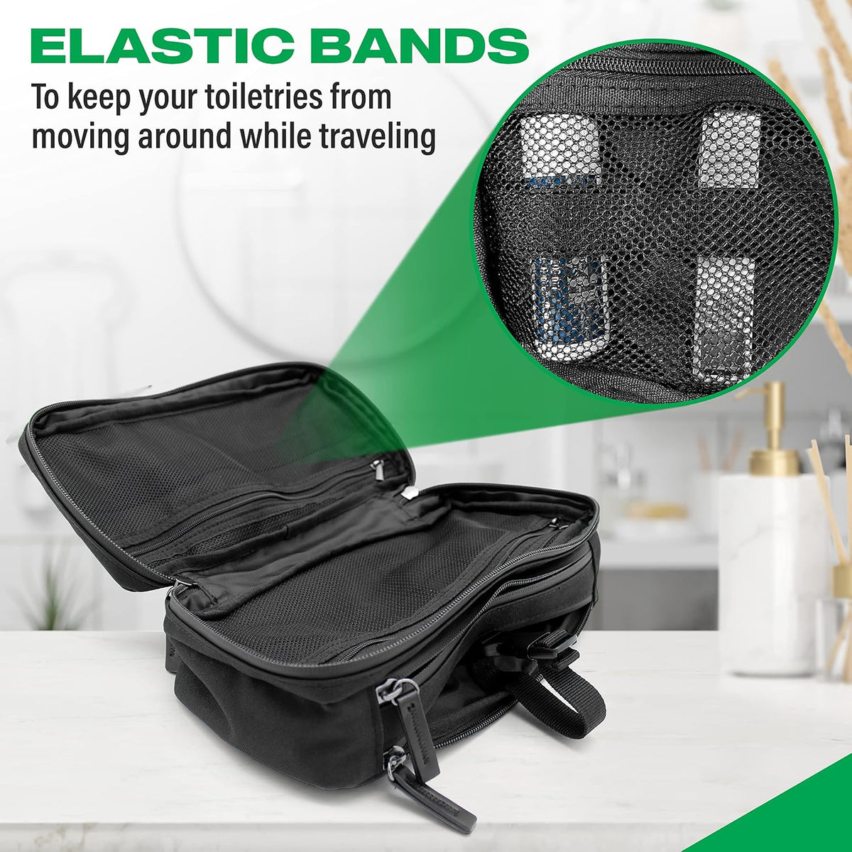 Compact Toiletry Travel Bag Hanging, Premium Mens and Women Dopp Kit for Travel | Waterproof with 4 Separate Compartments and Waterproof Zippers (Dark Green)