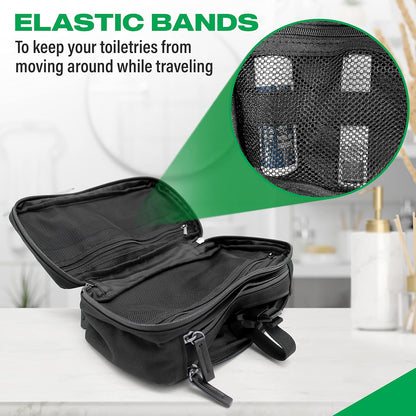 Compact Toiletry Travel Bag Hanging, Premium Mens and Women Dopp Kit for Travel | Waterproof with 4 Separate Compartments and Waterproof Zippers (Dark Green)