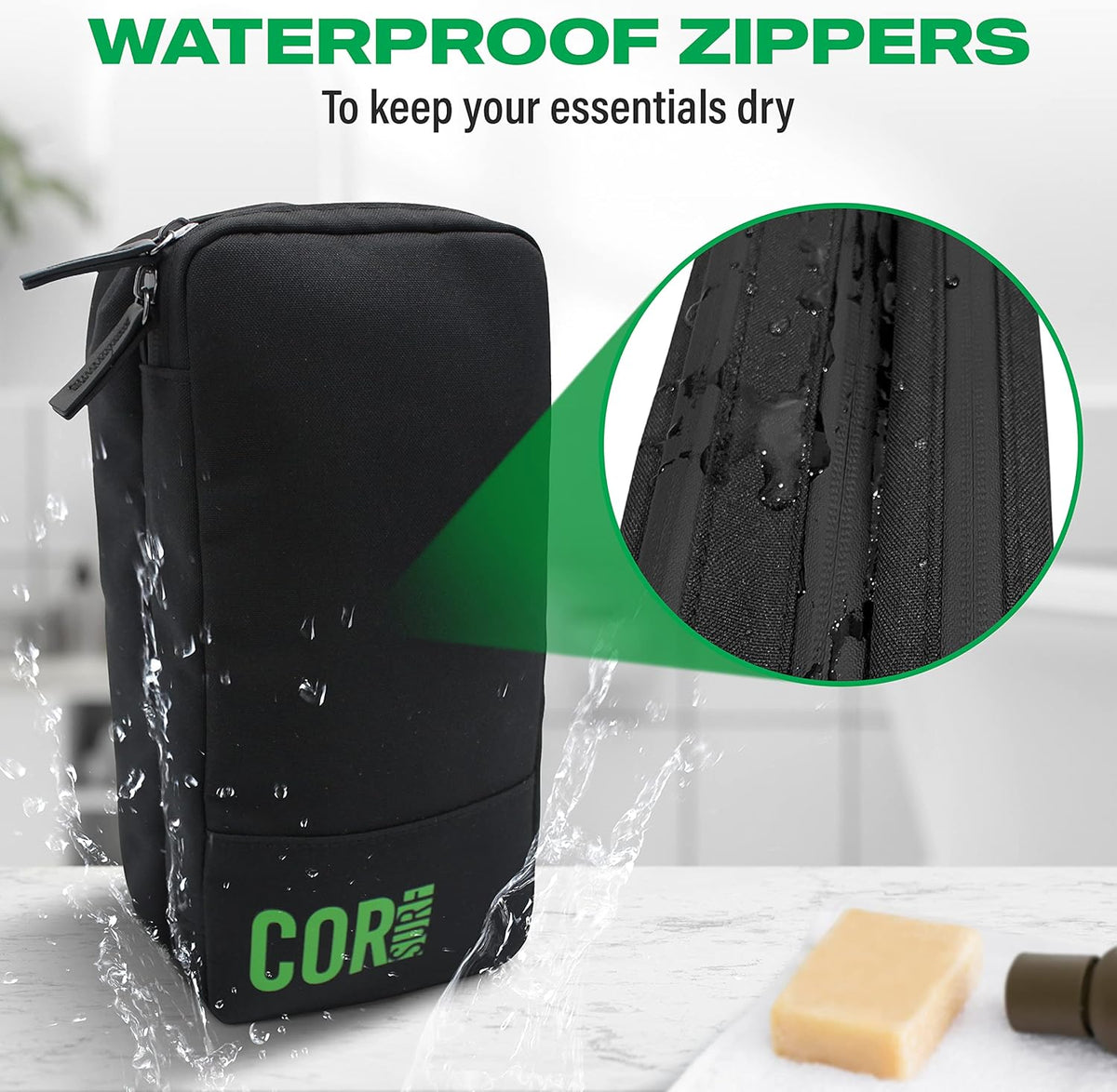 Compact Toiletry Travel Bag Hanging, Premium Mens and Women Dopp Kit for Travel | Waterproof with 4 Separate Compartments and Waterproof Zippers (Dark Green)